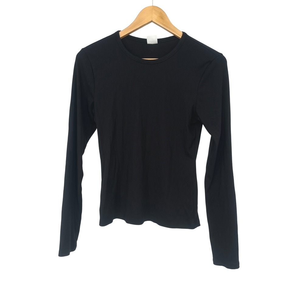 Athleta Long Sleeve Ribbed Top Womens M Black Crew Neck Casual Basic Layering